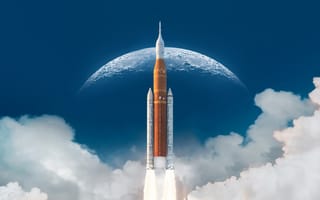 Картинка НАСА, исследование космического пространства, запуск ракеты, облака, космический полет, луна