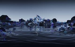Картинка темно-синий, кристалл, сюрреалистический, водное пространство, пейзаж