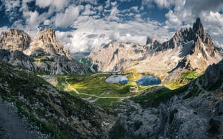 Картинка Доломитовые горы, панорама, пейзаж, Италия, 8к, 5 тыс.