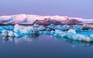 Картинка йокульсарлон, ледниковое озеро, панорама, сверхширокий, Исландия