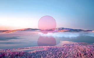Картинка розовая эстетика, закат, 5 тыс., пейзаж, водное пространство, озеро, фиолетовая эстетика
