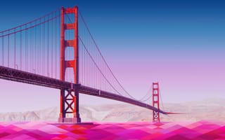 Картинка Мост "Золотые ворота, розовая эстетика, 5 тыс., низкополигональная, векторное искусство