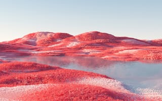 Картинка пейзаж, инфракрасное зрение, 5к, сказочный, розовая трава, сюрреалистический, инфракрасный, цифровое искусство
