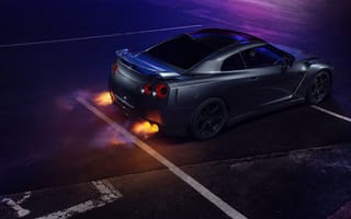 Картинка nissan gt-r r35, 5к, углеродное волокно, ночь, неоновые огни, автомобили JDM
