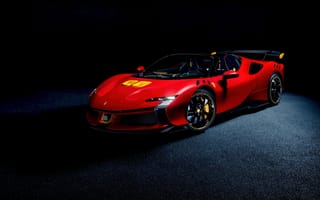 Картинка красный, феррари sf90 xx паук, 5к, красные машины, темный