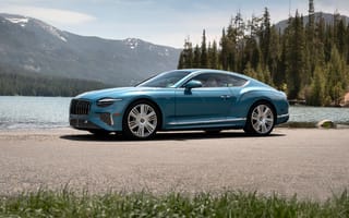 Картинка Бентли Континенталь ГТ Азур, Гибридные автомобили, 8K, 5K, Синий автомобиль, Горное озеро