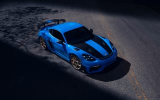 Картинка Porsche 718 Cayman GT4 RS, 8K, Рacing stripes, Синий автомобиль, Спортивные автомобили, 5K