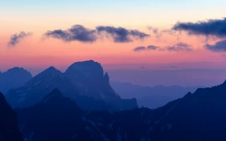 Картинка закат, Альпы горы, пейзаж, Австрия, горный хребет, фиолетовый и синий, облака, 5к