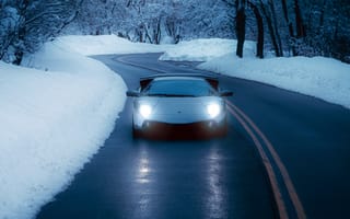 Картинка Ламборгини Мурчьелаго, Зимняя дорога, Спортивные автомобили, 5K, Фары, Синий эстетика