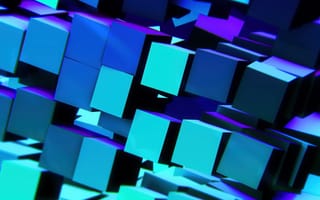 Картинка Майнкрафт, Абстрактный, Синий абстрактный, Бирюзовый абстрактный, 3D кубы, 5K