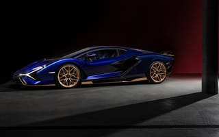 Картинка Ламборгини Сиан ФКП 37, Современный дизайн, Экзотический автомобиль, Синий автомобиль