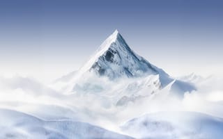 Картинка Зима, Горный пейзаж, 5K, Снежные горы, Облака, Белая эстетика, Вершина горы