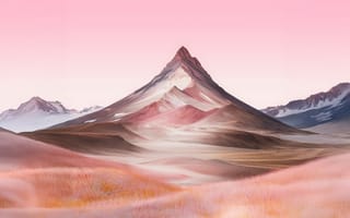 Картинка Горный пейзаж, Розовая эстетика, Розовое небо, 5K, Горная вершина