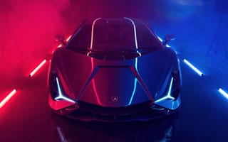Картинка Lamborghini Sián Roadster, Неон, Суперкары, Красный и синий, 5K