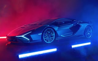Картинка Lamborghini Sián FKP 37, 5K, Красный и синий, Футуристический, Суперкары