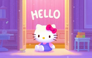 Картинка Хелло Китти, Эстетика, Яркий, Пастельные цвета, Милый мультфильм, Санрио, 5K