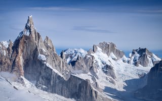 Картинка Серро Торре, Горный хребет, 5K, Патагония, Голубое небо, Снежный, Фиц Рой, 8K