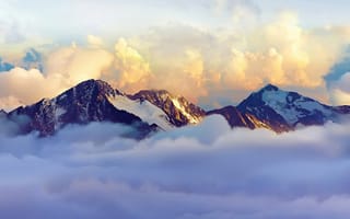Картинка Альпы, Снежные горы, 5K, Горный хребет, Снежный, 8K, Туманный, Облака, Горы Альпы, AI