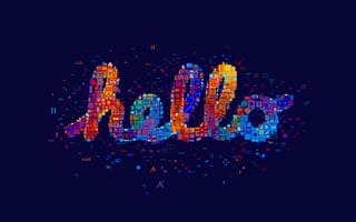 Картинка Привет, Мозаика, Типография, Пиксельное искусство, Темно-синий, 5K, Яблоко, Яркое искусство