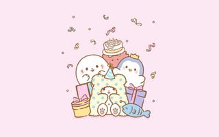 Картинка Санрио, Декорация на день рождения, Кавайный мультфильм, 5K, Пастельный розовый, Пастель, День рождения, Конфетти