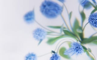 Картинка Синие цветы, Мягкий фокус, Дизайн Microsoft, Белый, Минималистичный, Цветочный, AI