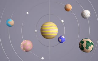 Картинка Дерево, Планеты, Солнечная система, Пастельные цвета, Многоцветный, 3D Рендер, Орбитальное кольцо