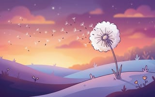 Картинка Цветок одуванчика, Солнечный день, Иллюстрация, Лето, 5K, Май