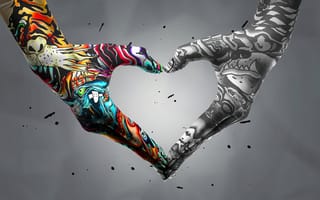 Картинка Сердце, Граффити, Символ сердца, Яркий, Татуировка, 5K, Любовное сердце, Оттенки серого