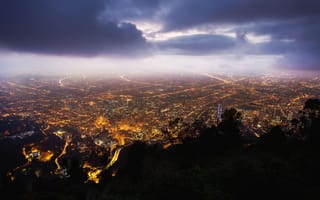 Картинка Ночь, город, Колумбия, огни, небо, высота