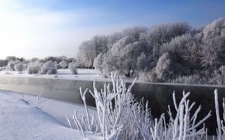 Картинка природа, снег, река