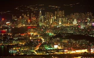 Картинка Мегаполис, ночь, город, здания, ночной