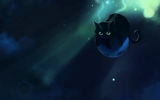 Картинка мультик, черный котик, шарик