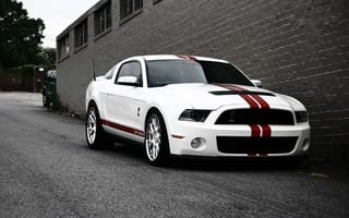 Картинка белый, красные полосы, shelby, дорога, Mustang, ford, полосы, gt500