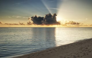 Картинка солнце, Мальдивы, облака, пляж, море, закат, океан, лучи