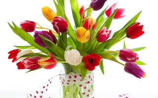 Картинка тюльпаны, ваза, Букет, лента
