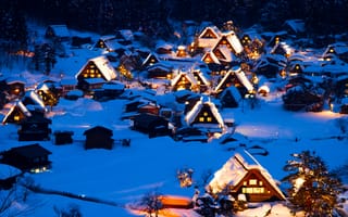 Картинка зима, новый год, домики, снег