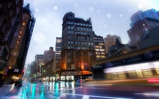 Картинка бродвей, broadway, new york, usa, nyc, нью-йорк, rainy night, Slick streets