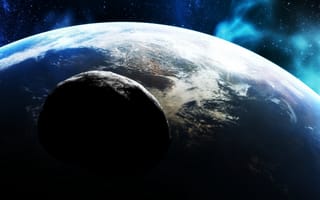 Картинка Планета, поверхность, астероид, атмосфера, звезды