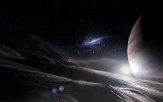 Картинка Арт, поверхность, планеты, галактика, космос, звезды