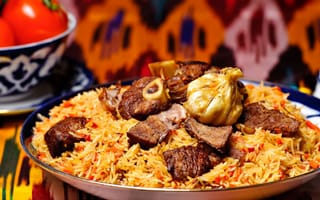 Картинка мясо, рис, узбекское блюдо, помидор, блюдо, Плов, еда