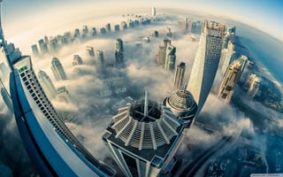 Картинка Дубай, небоскребы, горизонт, облака, высота