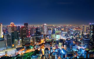 Картинка огни, мегаполис, Япония, ночь, осака