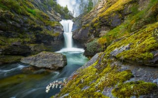 Картинка природа, водопад, река, Норвегия, скалы, Рондане, национальный парк