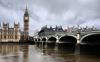 Картинка часы, мост, Лондон, темза
