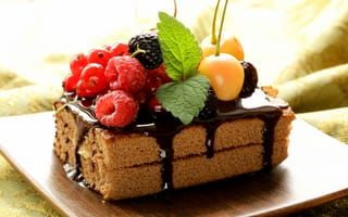 Обои торт, глазурь, ягоды, шоколад, Пирожное, черешня