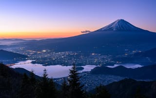 Картинка Фудзияма, красиво, город, горы, Япония