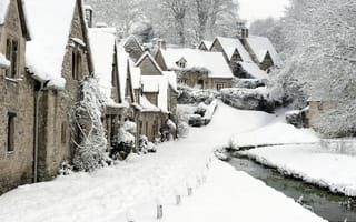 Картинка Bibury, деревушка, зима, снег, англия