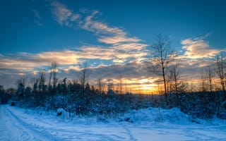 Картинка закат, Зима, пейзаж