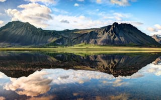 Картинка облака, clouds, iceland, трава, grass, fjords, исландия, фьорды