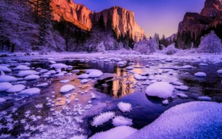 Картинка природа, Зима, красота, калифорния, горы, снег, пейзаж, йосемитская долина